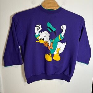 Disney Donald Duck Sweatshirt Vintage‎ 90s Purple Teal Crew Neck Unisex L/XL USA
